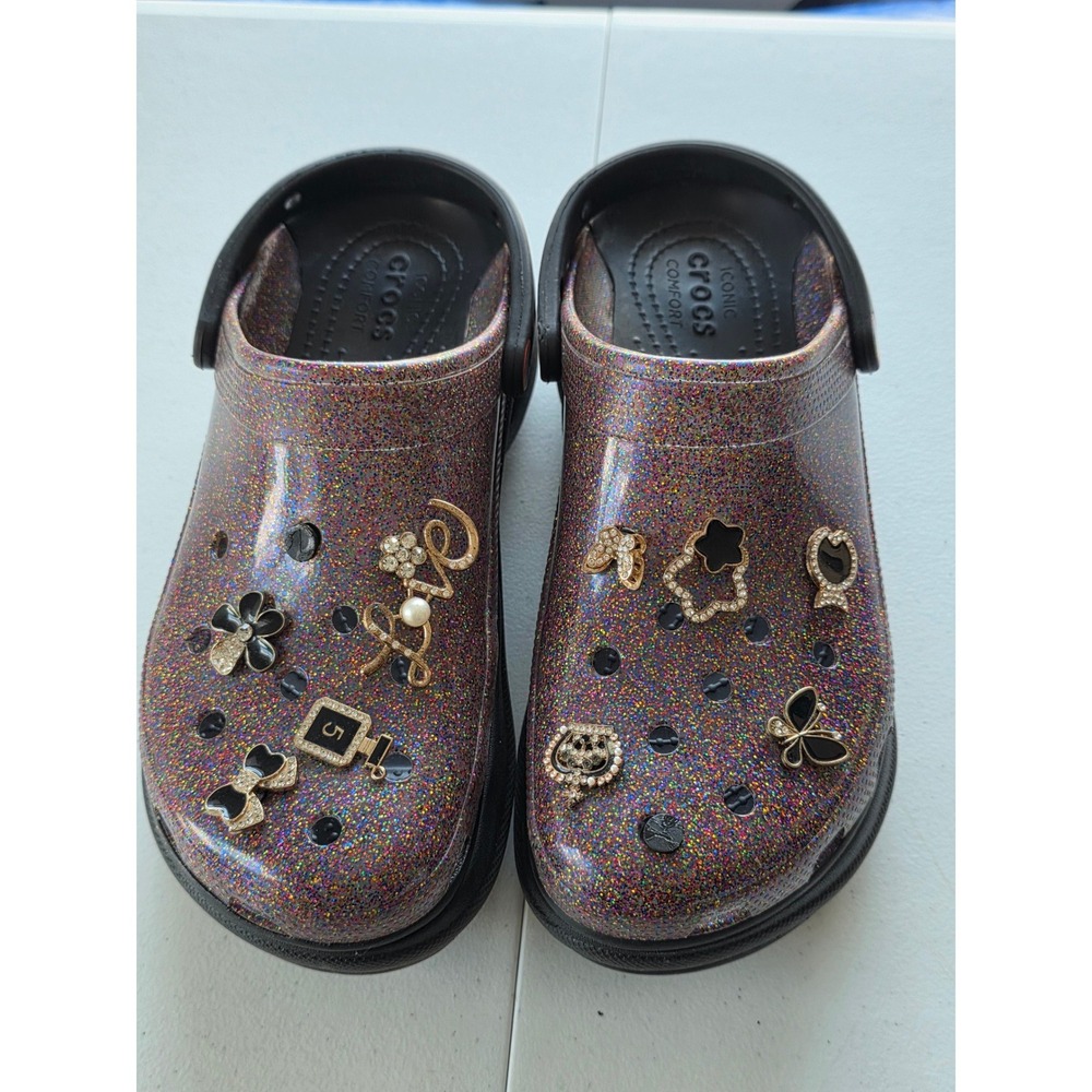 Crocs Bae Platform Glitter Clogs Women's Size 8 with Charms Pride Chunky Vibrant - Picture 3 of 11